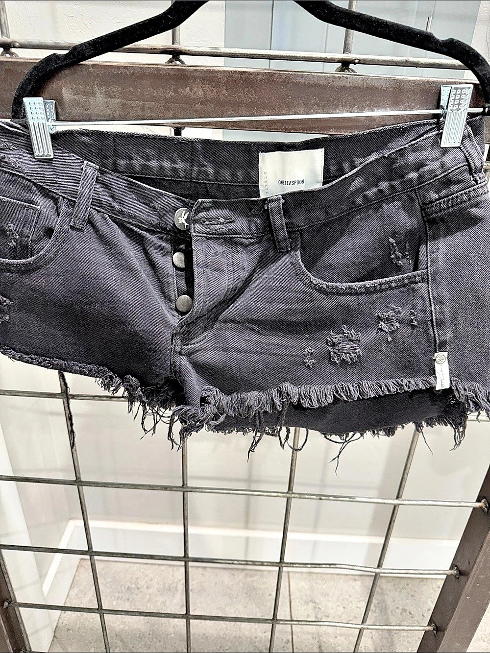 One Teaspoon Distressed Denim Jean Shorts in Black Waist 30
